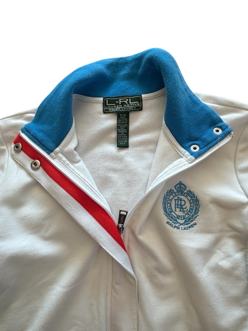 Ralph Lauren LRL Active Zip Up Jacket Blue White Crest Logo Track Jacket M